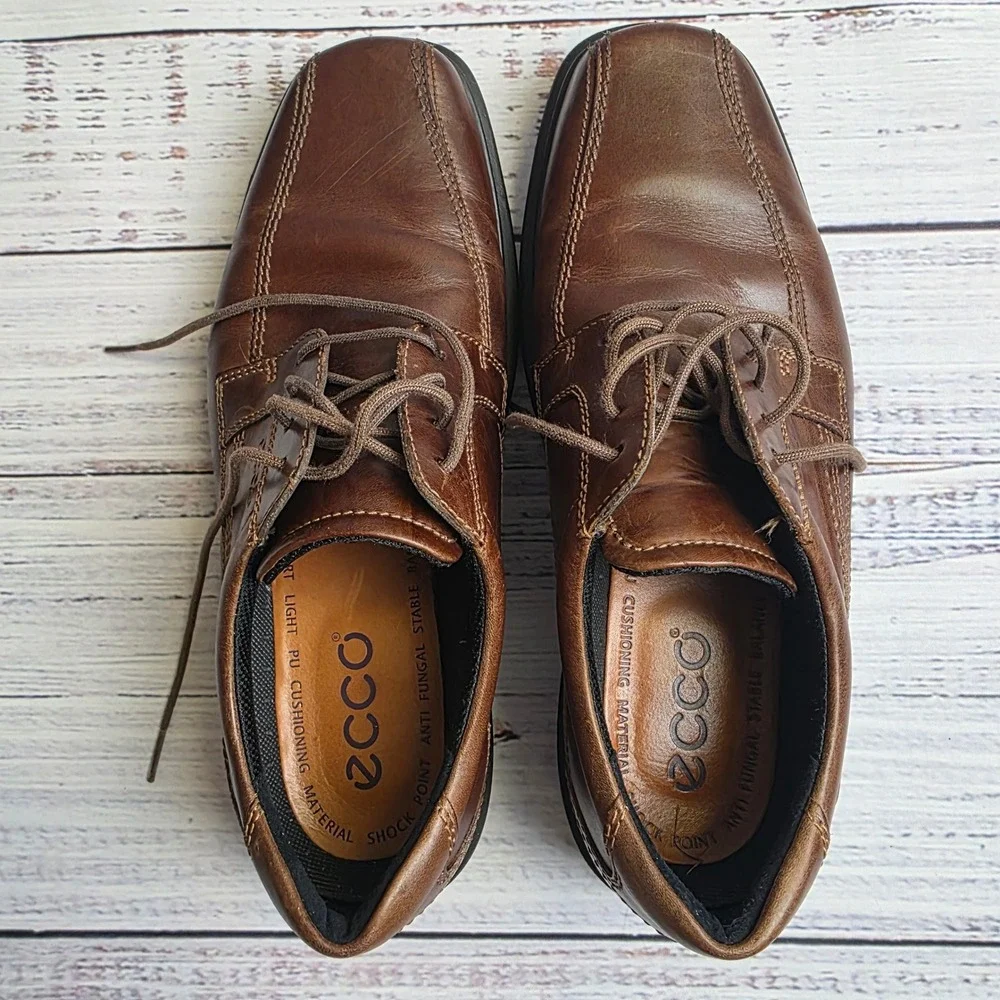 ECCO Helsinki Mens 42 Brown Leather Bicycle Toe Lace Up Derby Oxford Shoes Dress